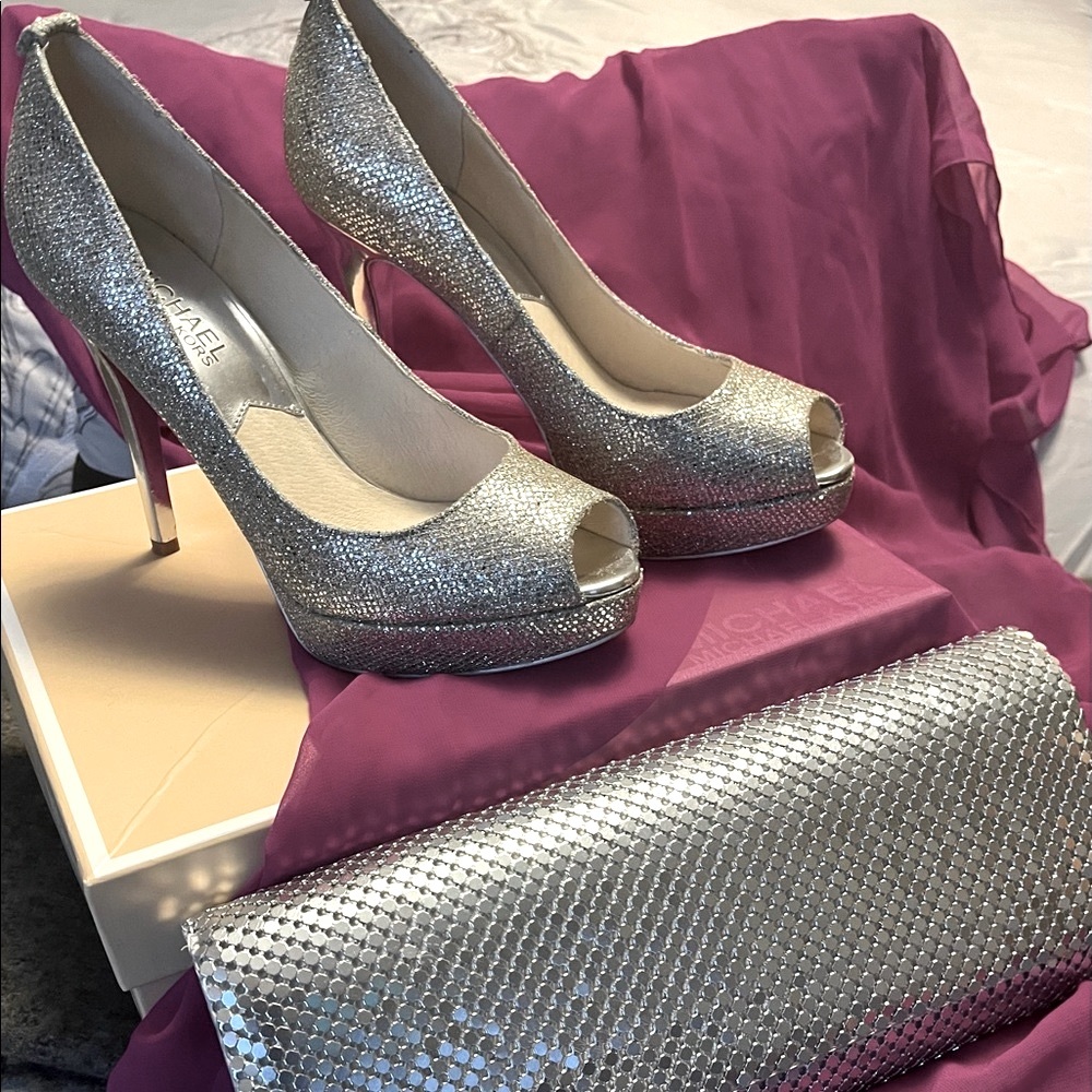 Glitter Michael Kors evening sandals with handbag